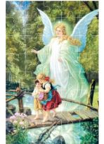 Puzzle religijne - Anioł Stróż z dziećmi na kładce