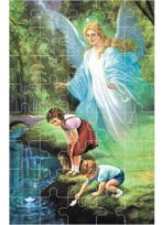 Puzzle religijne - Anioł Stróż z dziećmi nad rzeką
